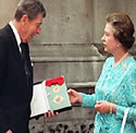 U.S. President Ronald Reagan knighted by queen, a subject of British monarchs.